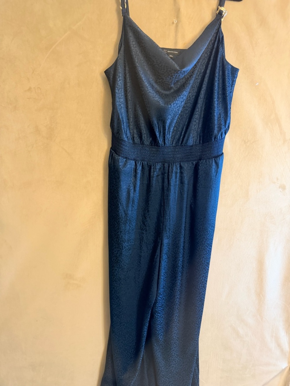 INC International Concepts Navy Blue Satin Wide-Leg Jumpsuit